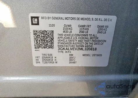 2021 GMC Terrain Slt z USA, uszkodzony, nr VIN 3GKALVEV2ML320818